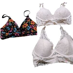 PINK Victoria's Secret Lace & Floral Bralette Trio - White & Multi